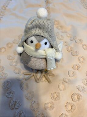 Loop 2022 Winter Bird Plush Decor | Gray Bird with Knit Hat & Scarf